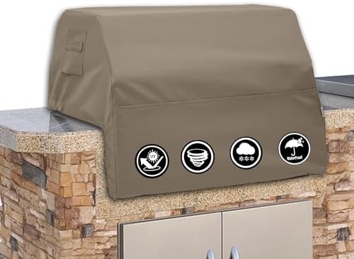 Covers & All Built-in Grill Cover for Outdoor Grill – Heavy Duty 12 oz Waterproof Built-in BBQ Grill Cover, PVC-Coated Polyester with Elastic Hem for Snug Fit (42 x 28 x 24 inches, Beige) by CoversAll