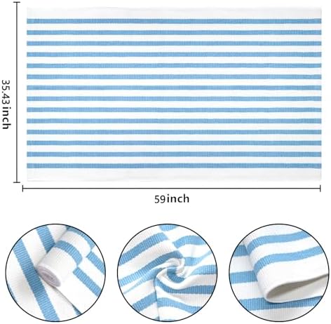 BUAGETUP Outdoor Rug 3'x 5',Light Blue Striped Area Rug Hand-Woven Cotton Washable Rug Indoor/Outdoor Area Rug Floor Mat for Farmhouse Living Room Bedroom - Image 2