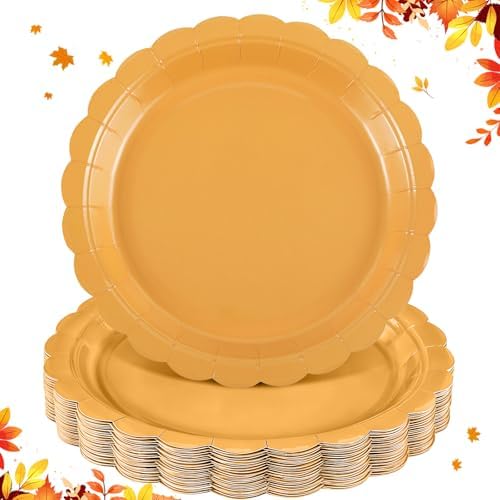 NatNarr 30 Pk Orange Plates 9" Scalloped Fall Thanksgiving Dessert Plates by NatNarr