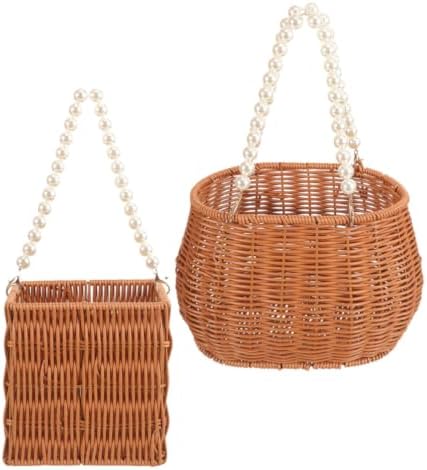 2 Pcs Oval Simulation Rattan Baskets with Handle for Flowers by Happyforkidstogrowup