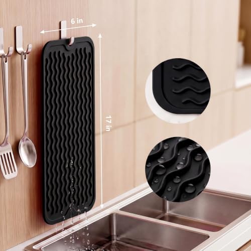 MicoYang Silicone Dish Drying Mat for Multiple Usage,Easy clean,Eco-friendly,Heat-resistant Silicone Mat for Kitchen Counter,Sink,Bar,Bottle,or Cup Black M 17 inches x 6 inches - Image 2