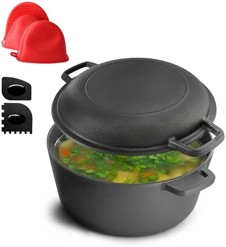 MegaChef 5 Quart Pre-Seasoned 2-in-1 Cast Iron Dutch Oven and Skillet by Megachef