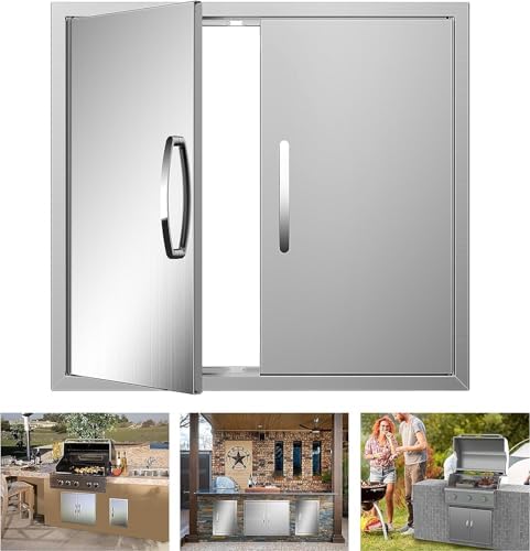 BBQ Access Double Doors 26Wx24H Flush Mount Stainless Steel Outdoor Kitchen Door for Outside Cabinets and BBQ Island by YourFriends