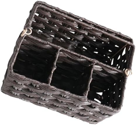 VILLCASE Imitation Rattan Woven Storage Basket with Handle PP Coffee by VILLCASE