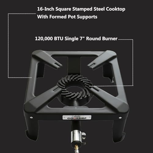 COOKAMP Propane Burner for Outdoor Cooking, 120,000 BTU Single 7" Round Burner, 16" Square Steel Cooktop！SA1730 - Image 4