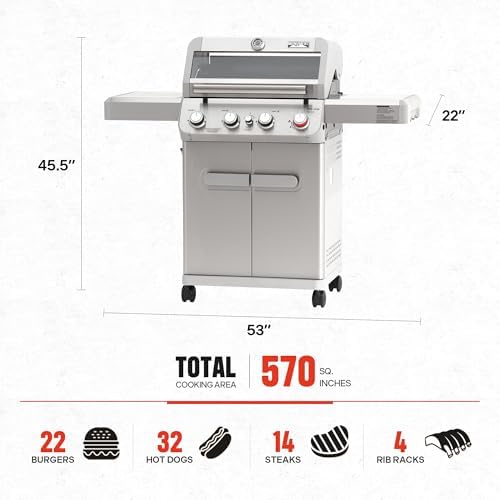 Monument Grills 4 Burner Propane Gas Grill, Stainless Steel Outdoor Patio Barbecue Grill, with Broil Zone Fast Heating, Knob Control, and Easy Cleanup, M410MBZ - Image 4