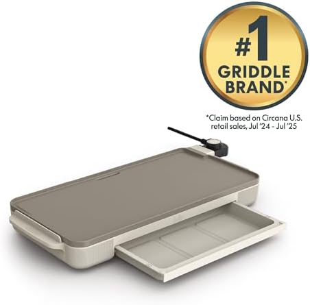 bella 10"x20" Ceramic Griddle with Warming Tray, 1500W Non-Toxic, Oatmilk - Image 3