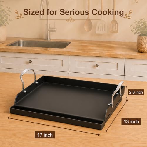 QuliMetal 17" x 13" Nonstick Coated Cast Iron Grill Griddle - Image 3