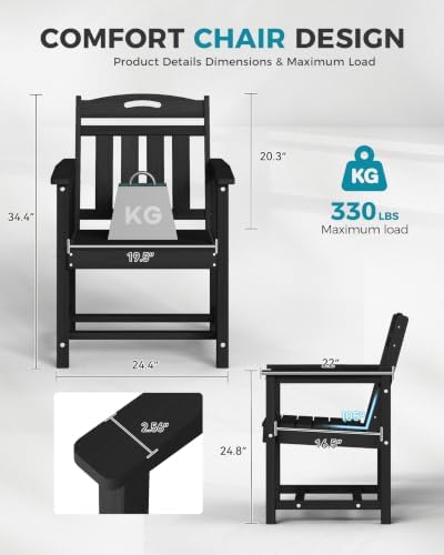 Ciokea HDPE Outdoor Patio Dining Chairs Set of 2, All-Weather, Black - Image 2