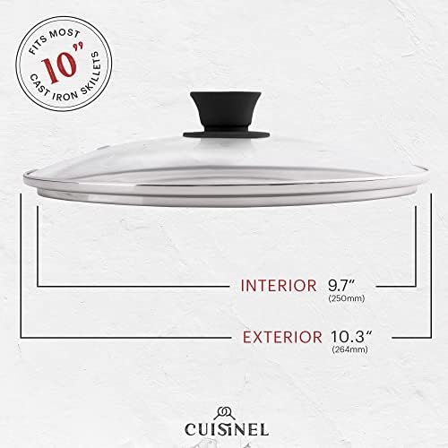 Cuisinel Cast Iron Skillet with Lid - 10"-Inch Pre-Seasoned Frying Pan + Glass Cover + Heat-Resistant Handle Holder - Indoor/Outdoor Use - Grill, Stove, Camp Firepit, Induction - Oven Safe Cookware - Image 5