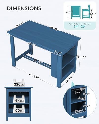 SERWALL Outdoor HDPE Counter-Height Bar Table with Storage Rack, Blue - Image 2