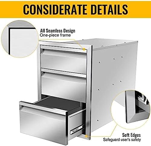 Outdoor Kitchen Drawers, Triple BBQ Drawers Stainless Steel Built-in Drawer For Outdoor Kitchen Island, Patio Grill Station,Three Drawers - Image 6