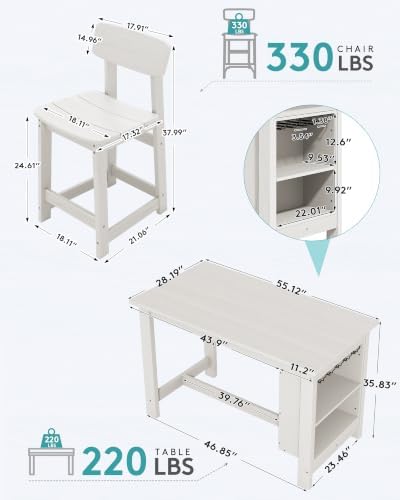 SERWALL 8-Piece Outdoor HDPE Counter-Height Bar Dining Set, White - Image 2