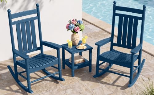SERWALL Comfortable Outdoor Rocking Chairs Set of 3, Blue by SERWALL