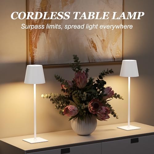 Kakanuo White Gold Cordless Rechargeable Table Lamp 5000mAh Battery Operated Lamps, 3 Colors Stepless Dimming Touch Lamp for Living Room, Kitchen Counter, Dining, Outdoor Patio, 2 Pack - Image 4