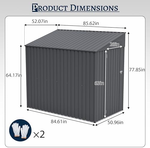 YOPTO 4x7 FT Outdoor Storage Shed Lean to Shed,Metal Shed W/Lockable Door & Air Vent,All Weather Waterproof Garden Tool House W/Reversible Installation,for Backyard,Patio,Lawn,Dark Gray - Image 3