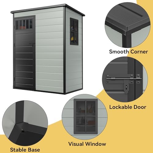 DWVO Outdoor Storage Shed 5x3FT with Fence-Style and Side Windows, Floor & Lockable Doors, Plastic Storage Shed, Storage Shed for Backyard and Garden - Image 4