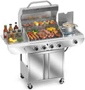 Electactic Stainless Steel 4-Burner Gas Grill with Side Burner – 42000BTU Propane BBQ Grill with Thermometer, Heavy-Duty Grill for Outdoor Patio and Backyard Cooking by Electactic