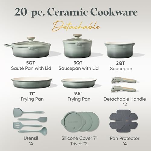 CAROTE 20pcs Titanium Cookware Set, Pots and Pans Set Detachable Handle - Image 2