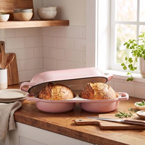 EDGING CASTING Enameled Cast Iron Double Bread Dutch Oven, Pink - Image 3