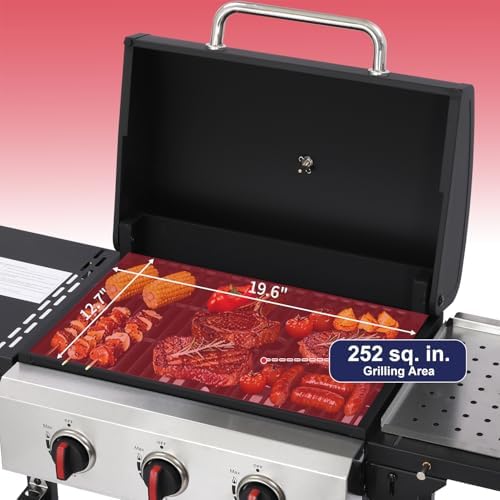3-Burner Propane Gas Grill with Cast Iron Grate, 30,000 BTU Output & 252 Sq. Inch Cooking Space, Easy-Clean System & Foldable Side Tables for Outdoor BBQ (3-Burner) - Image 3