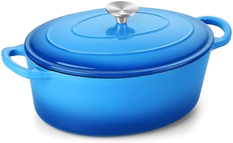 TeamFar 7QT Oval Dutch Oven, Enameled Cast Iron Dutch Oven Pot with Lid by TeamFar