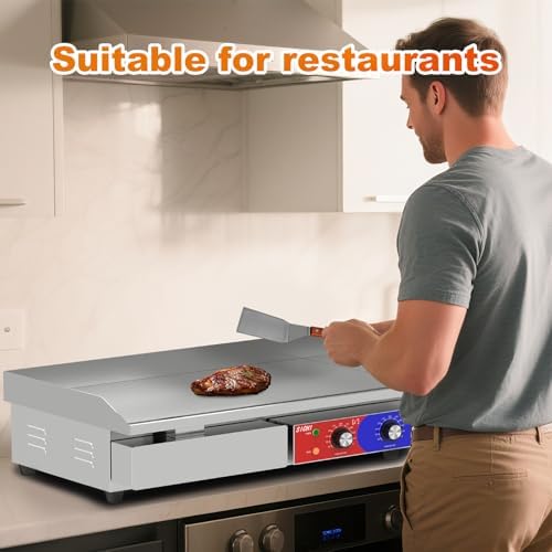29’’ * 16’’ Commercial Electric Countertop Griddle -110V Flat Top Griddles w/ 122-572°F Adjustable Temperature and Non-Stick, 3000W Stainless Steel Electric Griddle w/ 10mm Thick Cast Iron - Image 7