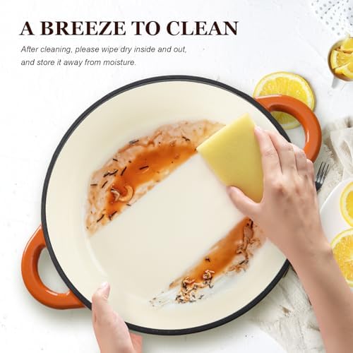 Overmont Enameled Cast Iron Dutch Oven - 7QT Pot with Lid Cookbook & Cotton Potholders - Heavy-Duty Cookware for Braising, Stews, Roasting, Sourdough Baking orange - Image 4