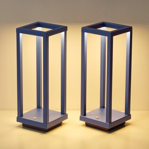 PUSU Cordless Waterproof Table Lamps Set of 2, Blue LED Outdoor Desk Lamp by PUSU