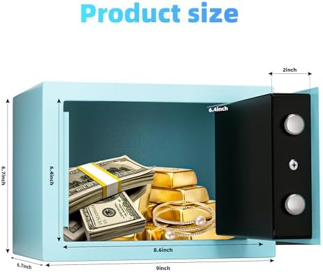 Digital Electronic Money Safe, Steel Security Lock Box with Keypad, Office Hotel Business Jewelry Gun Cash Safe, 0.23 Cubic Feet, 9.06" W x 6.69" D x 6.69" H（blue） - Image 5