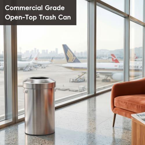 EKO 16-Gallon Round Stainless Steel Open Top Trash Can, Large Commercial Waste Bin with Detachable Lid and Carrying Handle, Brushed Metal Garbage Bin for Home, Office, Restaurant, Restroom - Image 3