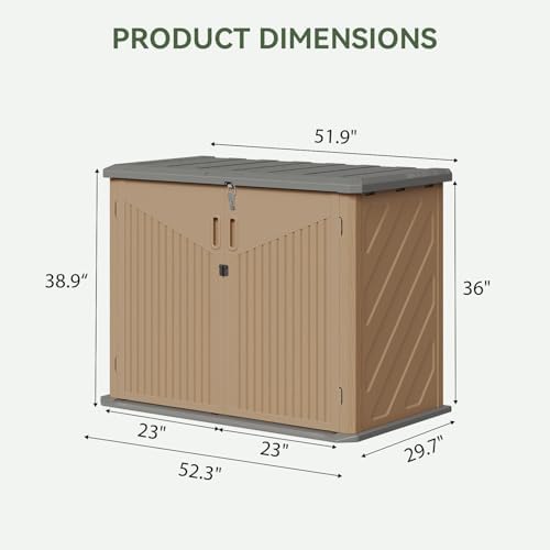Aoxun Outdoor Storage Cabinet with 2 Shelves, 35 Cu Ft Waterproof Portable Horizontal Resin Shed Outdoor Storage for Garbage Bin, Generators & Yard Gear, and Lawn Mower (Brown) - Image 2
