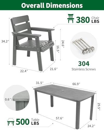 HIPS Patio Dining Chair, Outdoor Chair with Curved Backrest, Gray - Image 2