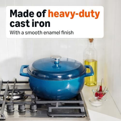 Amazon Basics Enameled Cast Iron Dutch Oven Pot With Lid, 7.3-Quart, Round, Dual Handles, Heavy-Duty, Oven Safe for Stews, Roasting & Baking, Blue - Image 4