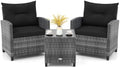 KOTEK 3 Piece Patio Furniture Set, Outdoor PE Rattan Conversation Set with Washable Cushions & Tempered Glass Tabletop, Wicker Chairs and Table Set for Porch, Garden, Balcony (Black) by KOTEK
