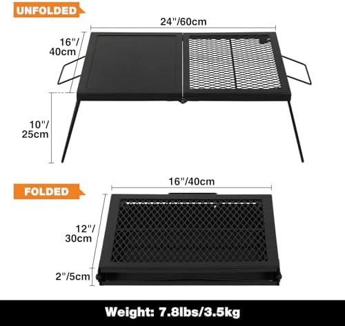 REDCAMP Folding Campfire Grill, Heavy Duty Steel Mesh Grate, 23.6" Portable Camping Grates Over Fire Pit, Campfire Cook Equipment with Legs Carrying Bag, Grilling Rack for Outdoor Open Flame Cooking - Image 2
