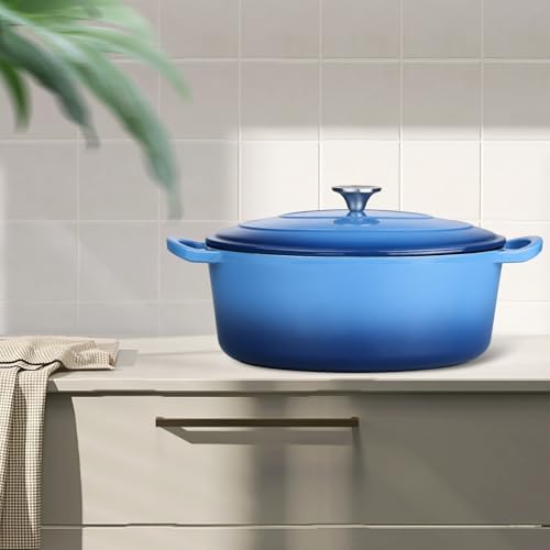Leonyo 7-Quart Enameled Cast Iron Oval Dutch Oven Pot with Lid, Blue - Image 7