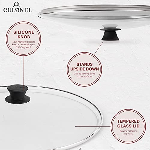 Cuisinel Cast Iron Skillet + Glass Lid + Red Chainmail Scrubber - 15"-Inch Dual Handle Braiser Frying Pan + Silicone Handle Covers - Pre-Seasoned Oven Cookware - Indoor/Outdoor. PFAS and PFOA-free - Image 4