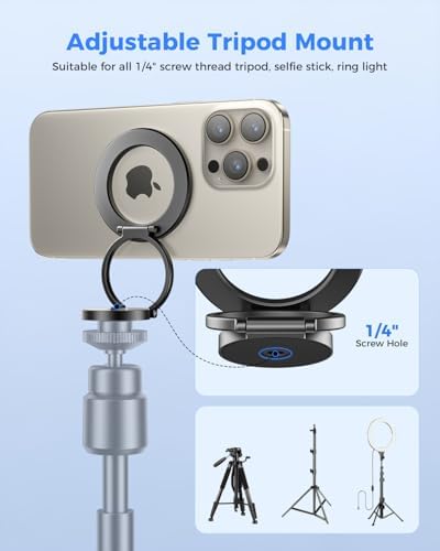 SUPERONE Dual Magnetic Phone Ring Holder, 1/4" Screw Tripod Mount Adapter - Image 3
