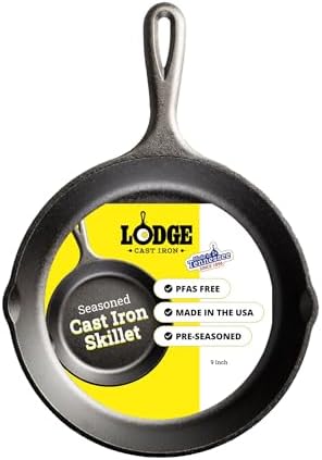 Lodge Pre-Seasoned Cast Iron Skillet, PFAS-Free, 9 Inches by Lodge