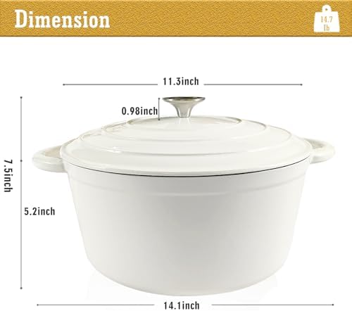 6 Quart Enameled Cast Iron Dutch Oven with Lid, Heavy Duty Cast Iron Pot for Braising, Stews, Roasting, Soup, Casseroles & Bread Baking, Nonstick Enamel Interior, Oven Safe to 500°F - Image 2