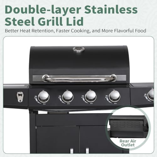 4-Burner Propane BBQ Gas Grill with Side Burner, Black - Image 5
