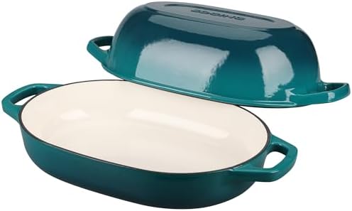 EDGING CASTING Enameled Cast Iron Oval Dutch Oven Pot with Lid, Dutch Oven for Sourdough Bread Baking, Bread Oven, Bread Dutch Oven, Oval Bread Pan, 7qt, Darkcyan - Image 4