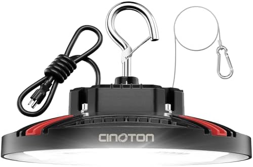 CINOTON 100W UFO LED High Bay Light, Aluminum LED Shop Lights with 15000LM, 5000K Commercial Bay Lighting for Warehouse Garage Workshop Factory Hall, 6' Cable & Safety Rope, ETL Listed 1 Pack by CINOTON