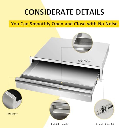 Outdoor Kitchen Drawers 30" W x 6.5"H x 23"D Flush Mount Single BBQ Drawers Built-in Stainless Steel Drawer for Outdoor Kitchen Island, Patio Grill Station - Image 5