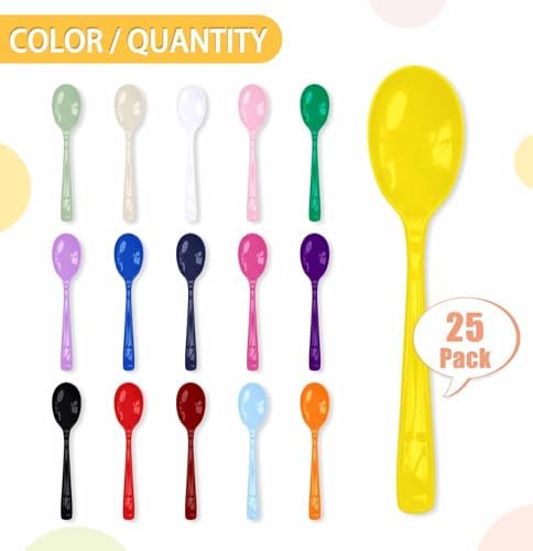 SietDESEO 25 PCS Yellow Plastic Spoons Disposable Utensils Heavy Duty Yellow Spoons Disposable Cutlery for Birthday Wedding Baby Shower Bridal Shower Plastic Silverware - Image 4