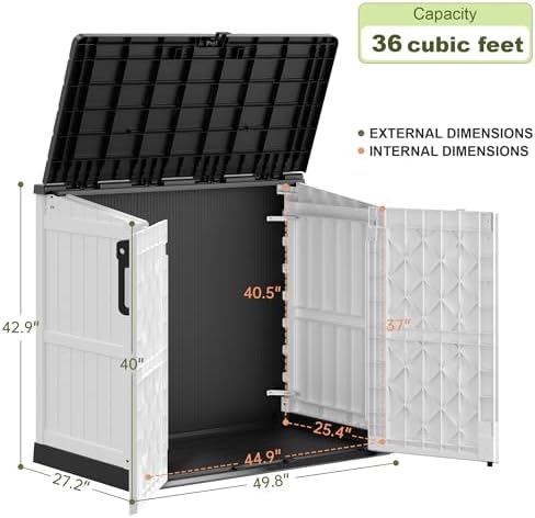 36 Cu Ft Resin Outdoor Storage Shed, Weatherproof Horizontal Outdoor Storage Cabinet with Dual Lock Door for Backyard, Patio, Garage, Garden(White) - Image 3