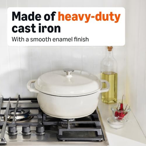 Amazon Basics Enameled Cast Iron Dutch Oven Pot With Lid, 4.3-Quart, Round, Dual Handles, Heavy-Duty, Oven Safe for Stews, Roasting & Baking, White - Image 4