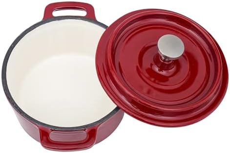 Flavehc Mini Cocotte 16 oz Mini Dutch Oven 0.5 qt. Cast Iron Garlic Roaster for Oven Garlic Confit Pot Ramekins with Lids Oven Safe Set of 2, Red - Image 4