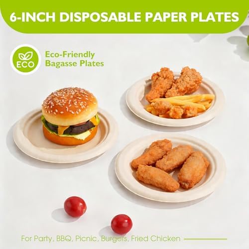 6 Inch 100 Pack Compostable Small Paper Plates - Image 6